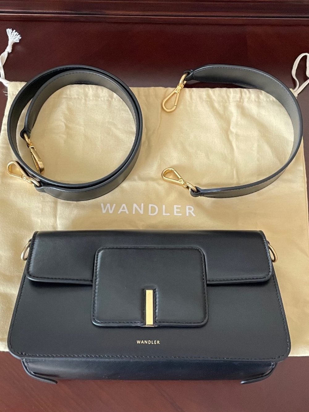 Wandler Georgia Calf Leather Bag Black Gold Wear 3 Ways
